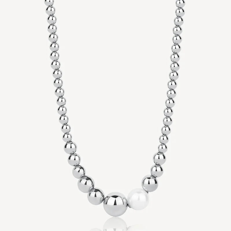 Exclusive Jewelry Offers – Sparkle For Less Sea-Shell Pearl Graduated Bead Necklace in Stainless Steel