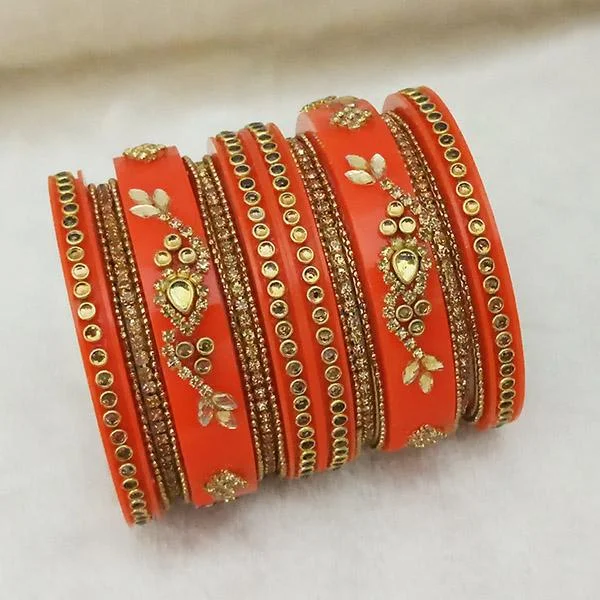 Luxury Jewelry At Unbeatable Discounts Sejal Gold Plated Orange Austrian Stone Bangle Set - 1403742C_2.4 Luxury Jewelry At Unbeatable Discounts Sejal Gold Plated Orange Austrian Stone Bangle Set - 1403742C_2.4