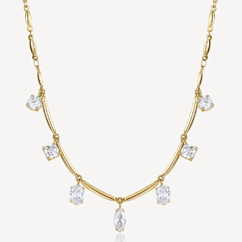 Trending Jewelry Styles Now At Limited-Time Discounts Seven-Stone Cubic Zirconia Station Necklace in Gold Plated Stainless Steel