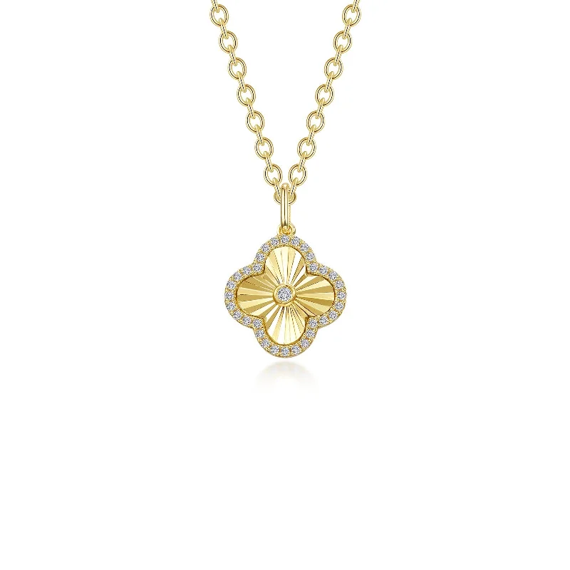 Premium Diamond Jewelry For Unforgettable Moments Simulated Diamond Clover Necklace in Gold Plated Sterling Silver Premium Diamond Jewelry For Unforgettable Moments Simulated Diamond Clover Necklace in Gold Plated Sterling Silver