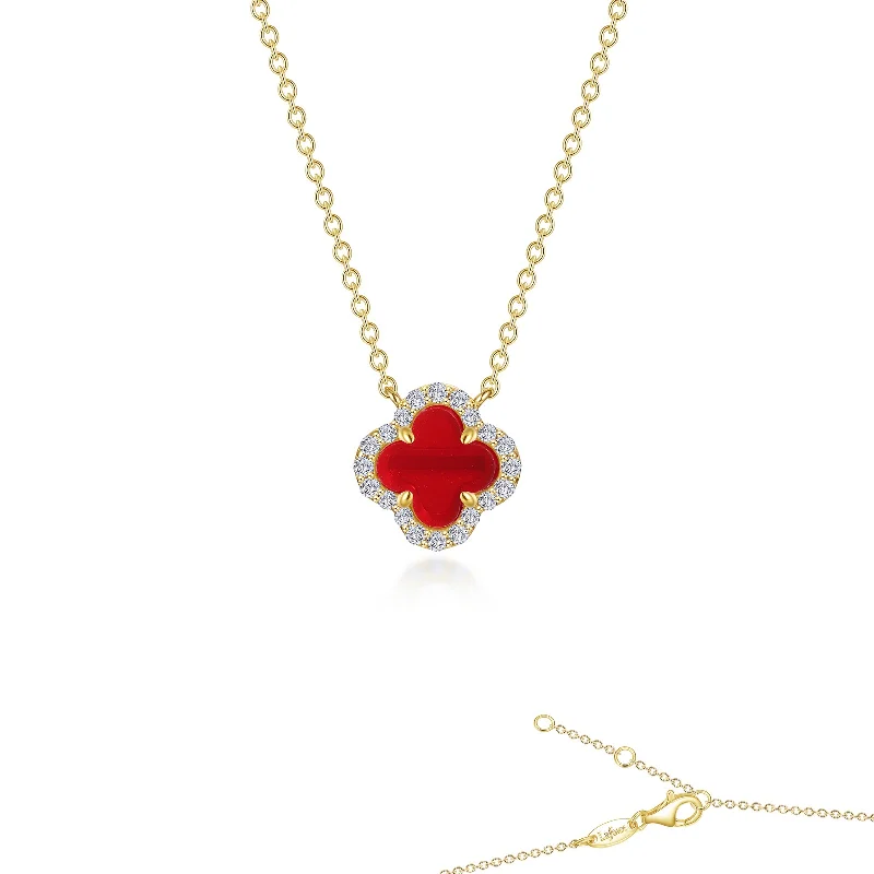Customized Silver Jewelry For Unique Style Simulated Diamond & Red Agate Clover Necklace in Gold Plated Sterling Silver Customized Silver Jewelry For Unique Style Simulated Diamond & Red Agate Clover Necklace in Gold Plated Sterling Silver