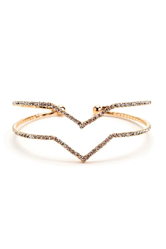 Elegant Jewelry, Exclusive Prices – Shop Now Double Row Rhinestone V Cuff